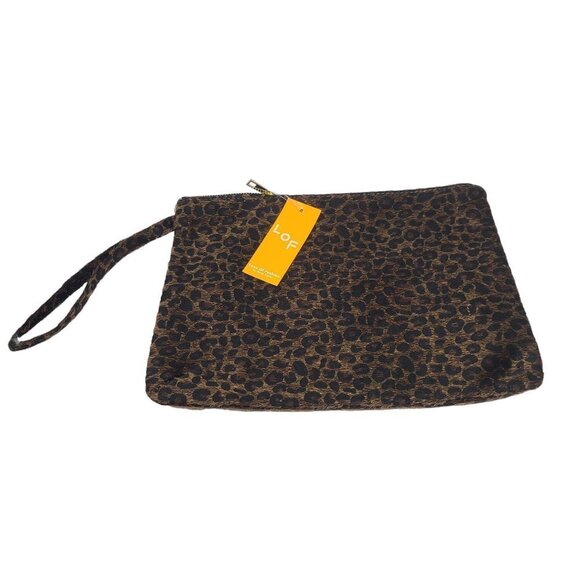 LOF Dark Leopard Print Large Clutch Bag Wristlet - Picture 2 of 2